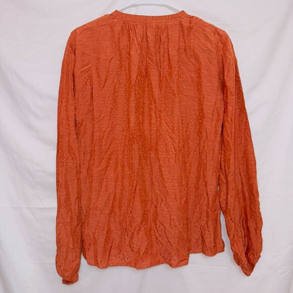 A New Day Orange Silky Long Sleeve Swiss Dot Pullover Boho Top size small - Picture 7 of 7